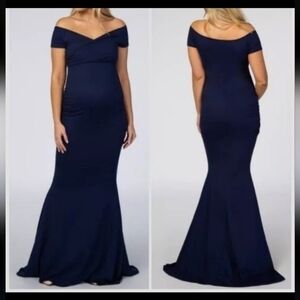 Navy Off-Shoulder Maxi Maternity Dress